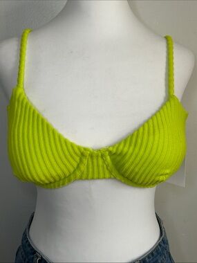 Andie Swim Bermuda Ribbed Terrycloth Underwire Bralette Bikini Top Neon Lemon